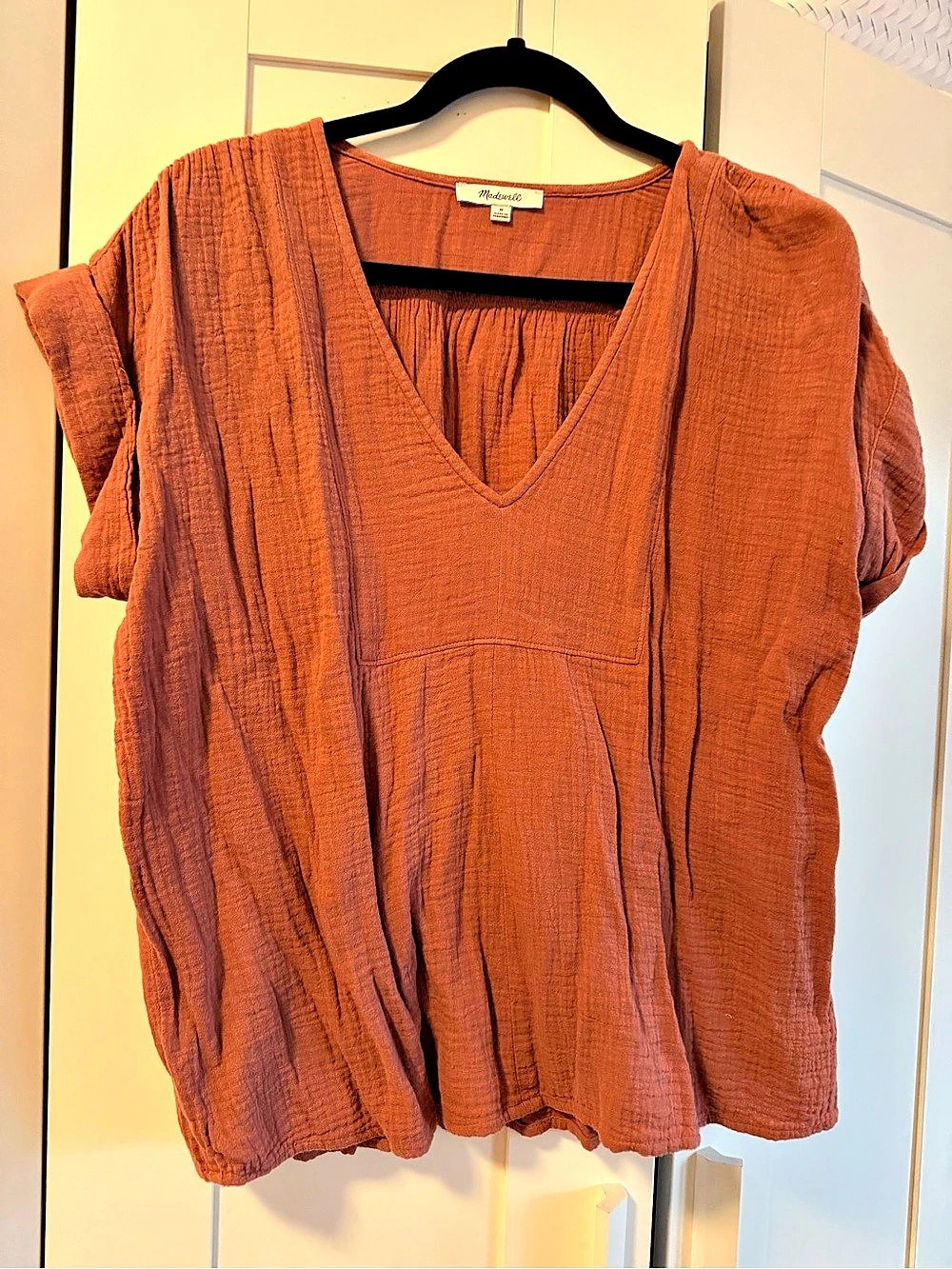 Madewell Gauze V-Neck Blouse in Peach - Like New